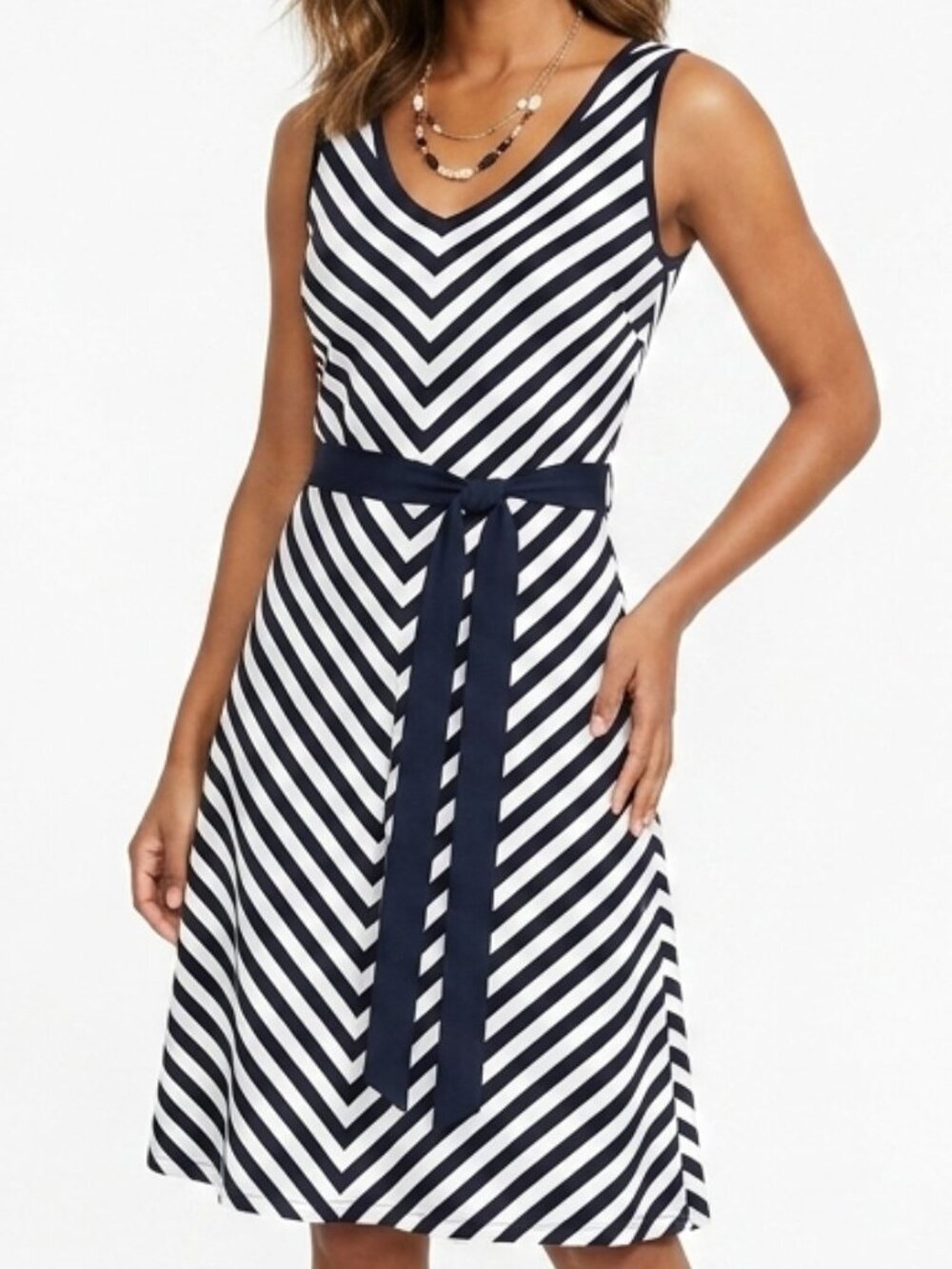 Jones New York Signature navy/cream, chevron dress